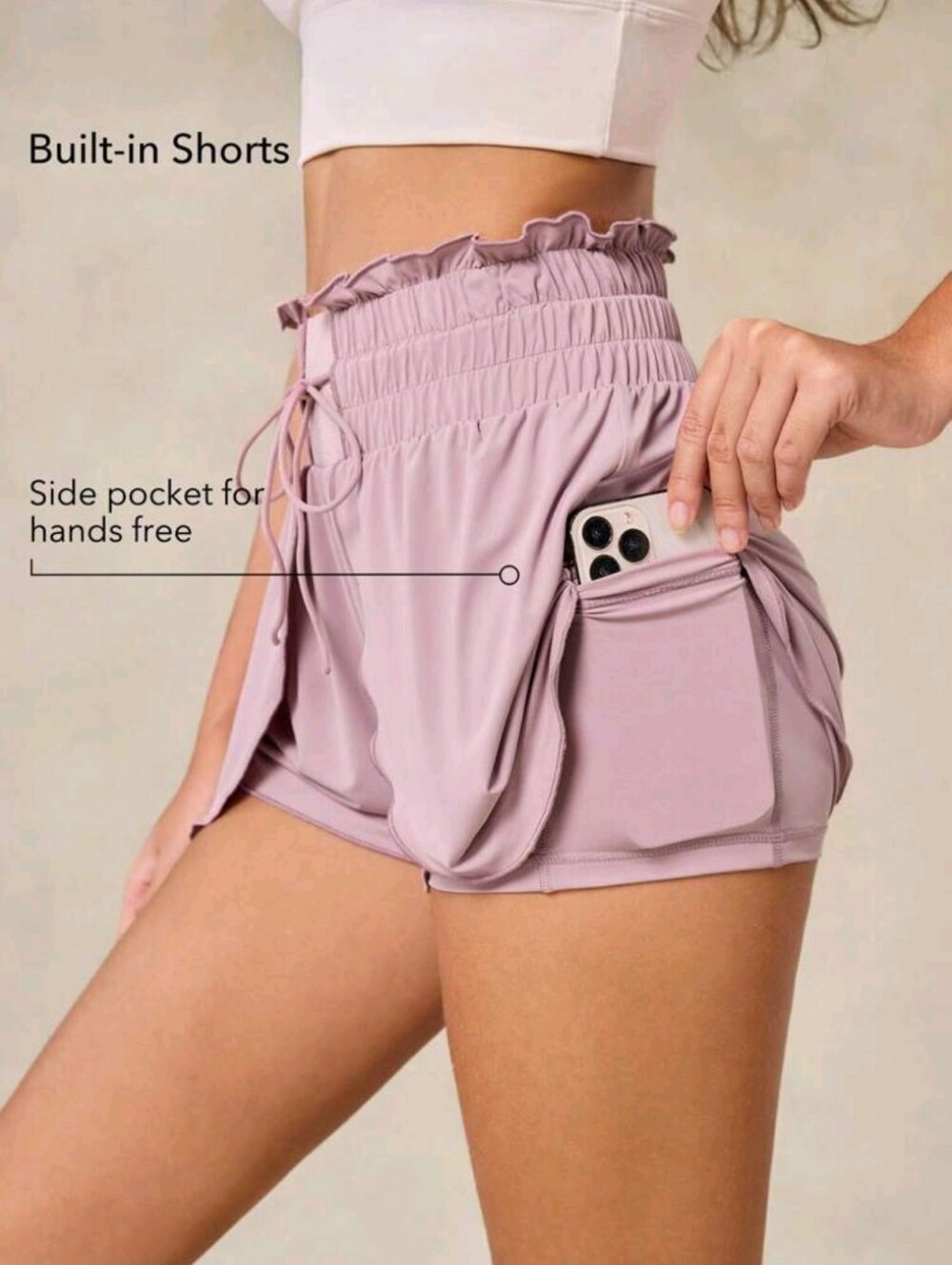 Pink Ruffle Shorts With Pockets - Picture 2 of 5